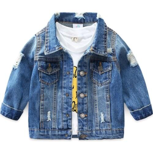 2021 Spring Autumn New 3 4-10 12 Years Teenager Children Clothing Baby Coat Tops Pockets Handsome Kids Boys Holes Denim Jackets
