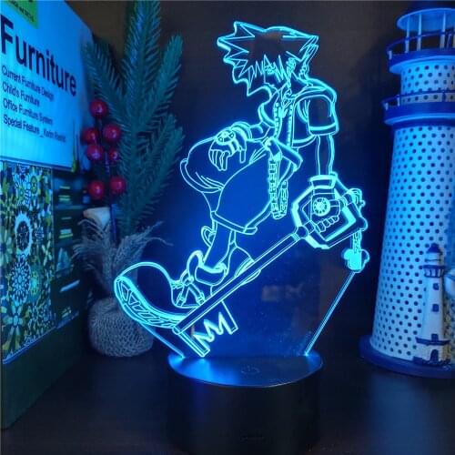 Anime Figures Kingdom Hearts Sora 3D Led Night Lights Set Touch Sensor Lamp Action Figurine Model Table Visual Xmas Gift Figural