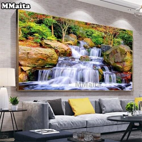 DIY 5D Diamond Painting Landscape Waterfall Cross Stitch House Embroidery Sale Needlework Mosaic Rhinestones Pictures GG656