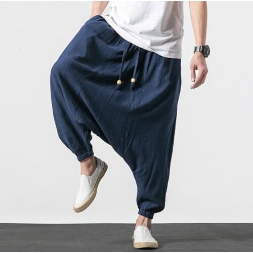 Chinese Style Harem Pants Men Hiphop Baggy Wide Legs Harajuku Trousers Male Crotch Pantalon Hombre Cross-Pants Joggers 30573