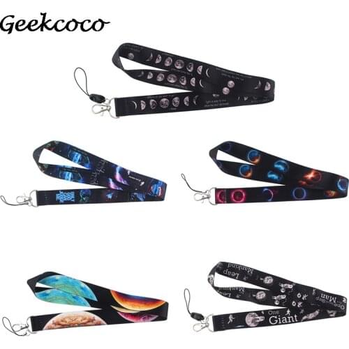 J1795 Black Lanyard Moon Earth Astronaut Cell Phone Lanyard Strap Keychain Phone Keys Camera USB Badge Holder Wedding