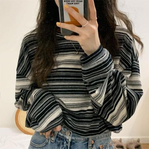 Alien Kitty Autumn Office Lady T-Shirts Thin Pullovers Striped Femme Oversize Stylish Loose New 2021 Casual Women Chic OL Tops