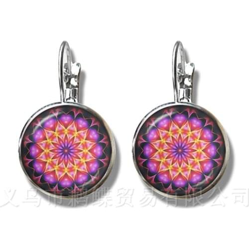 Indian Henna Yoga Jewelry Om Symbol Buddhism Zen Colorful Mandala Flower Stud Earrings For Women Girls Creative Gifts