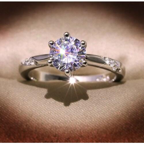 New White gold imitation moss stone eight hearts and eight arrows ring female one carat simple six claw wedding ring zircon ring