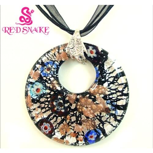 RED SNAKE Murano Glass Black Multi Color Point Round Pendant Necklaces