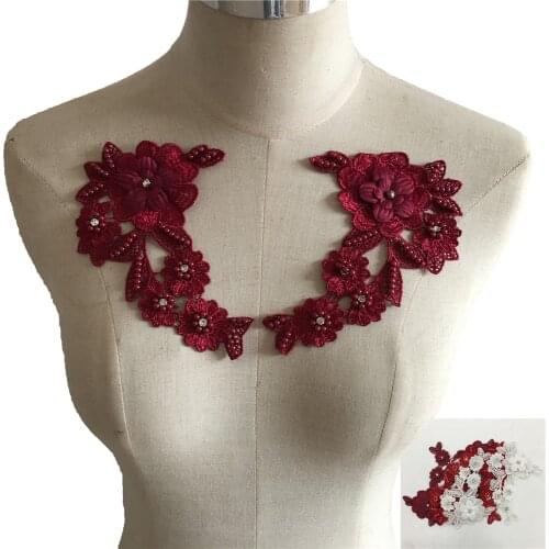 Polyester lace collar 3D flower embroidery ABS pearl lace decoration sewing DIY rhinestone shoes flower fabric dress accessories