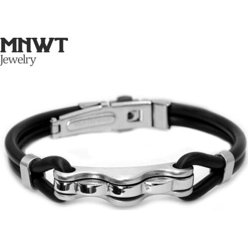 MNWT Fashion Stainless Steel Round Wristband Bracelet Man Casual Sporty Silicone Rubber Bracelet Christmas Jewelry Gift