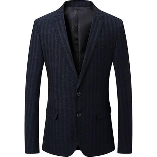 2019 Spring Autumn Casual Men Blazer High Quality Mens Slim Fit Stripe Blazers Cotton Jacket Mens Fashion Suit Jackets