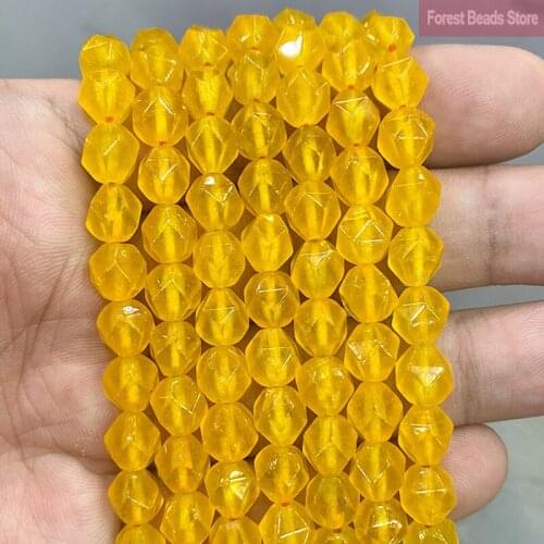 8MM Natural Stone Faceted Translucent Yellow Chalcedony Loose Beads 14" Inch Diy Bracelet Necklace for Handmade Making Jewelry