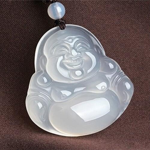 Classic Natural Jade Chalcedony Buddha Pendants Necklaces For Men Women Rope Chain Long Necklace Party Fine Jewelry Wholesale