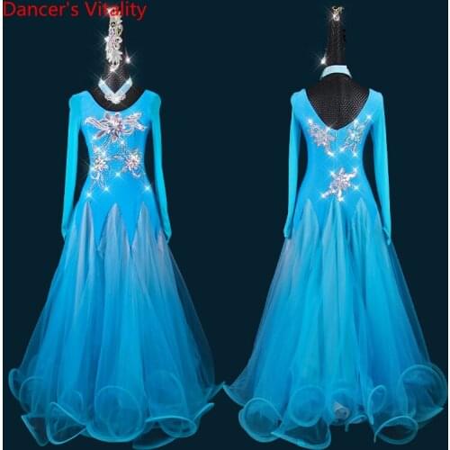 Waltz Dress Diamond-Studded Long-sleeve Performance Costume Female Adult High-end Custom Ballroom Dancing Competition Clothing