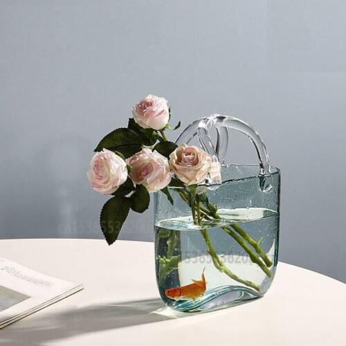 Transparent Glass Vase Creativity Glass Bag Vase Flower plant pots decorative Desktop Fruit Storage Basket home decore