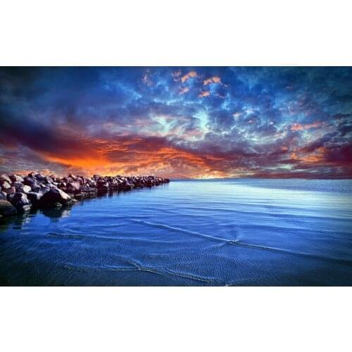 Beach Fiery Sunset Art Film Print Silk Poster Home Wall Decor 24x36inch