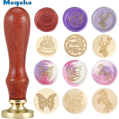 Mogoko 25mm Sealing Wax Stamps Retro Wood Classic Wax Seal Stamp Gift Box Cards Envelope Decor Swan Horse Deer Birthday Cake New