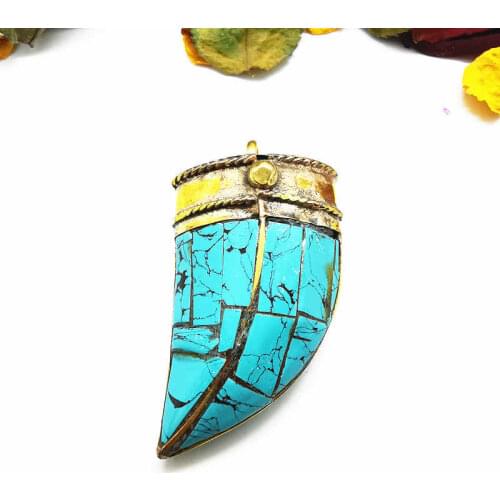 Tibetan Brass Golden Fangs Amulet Pendant for Man Tibet jewelry TBP646