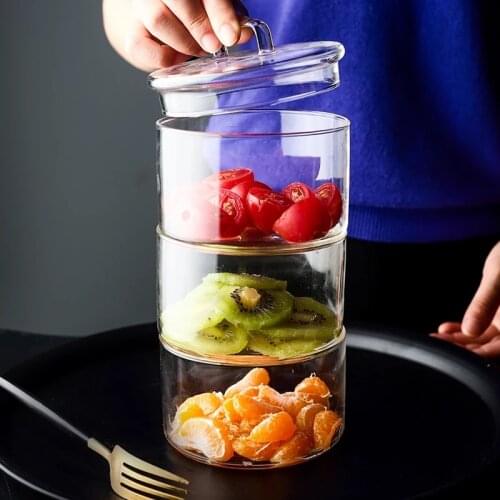 3 Layer Glass Bowl Stackable Salad With Lid Fruit Transparent Container Storage Creative Heat-Resistant