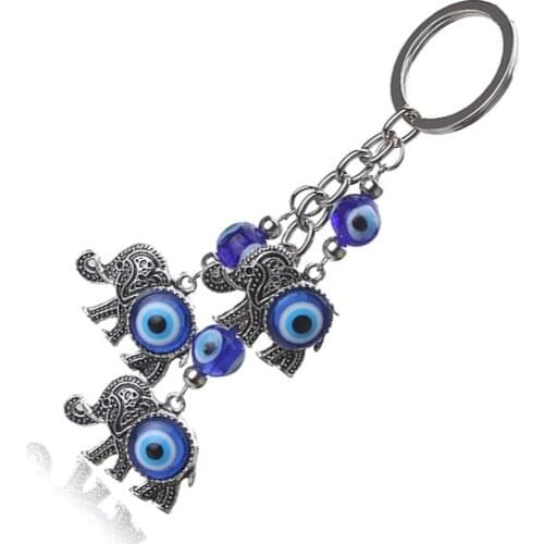 Turkish Blue Evil Eye Key Chain Pendant Tassel Elephant Charm Keychain for Woman Men Animal Key Rings Car Key Holder Couple Gift