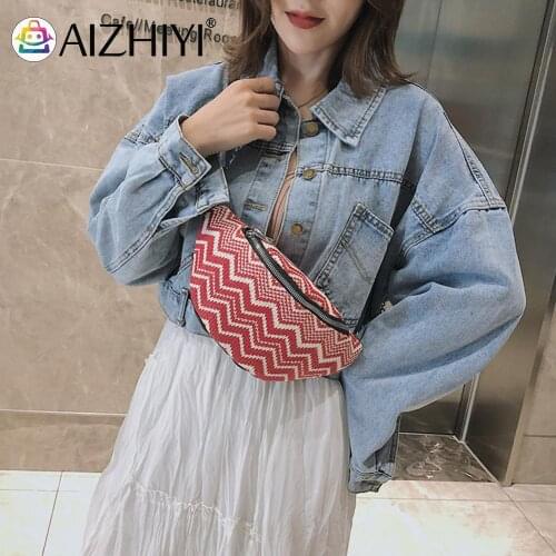Vintage Women Printing Woven Shoulder Crossbody Bag Casual Ladies Small Chest Waist Bags Fanny Packs