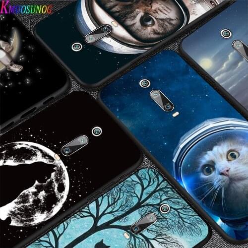 Bright Black Cover Space Moon Cute Cats For Xiaomi Redmi 10X 9C 9A 9 GO K20 8A 8 7A 7 S2 6A 6 5 4X Pro 5G Phone Case