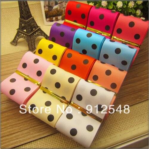 YJHSMY 12style 5yard/lot 1-1/2'' (38mm) Printed grosgrain Black dot ribbon,Garment accessories,Hair ribbon,12 color mix,dx101