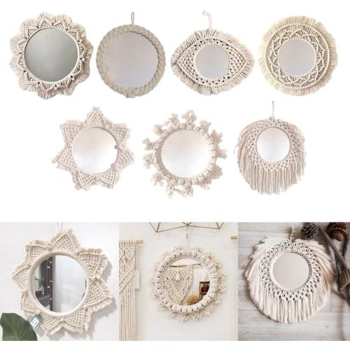 Bohemia Macrame Mirror Handmade Tapestry Mirrors Bedroom Art Decor Chic Geometric Home Room Art Decorations