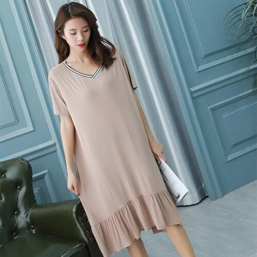 Fdfklak Women Nightgowns Female Sleepshirt Summer 2020 New Night Dress Summer Modal Lady Nightdress Pink Lounge Wear