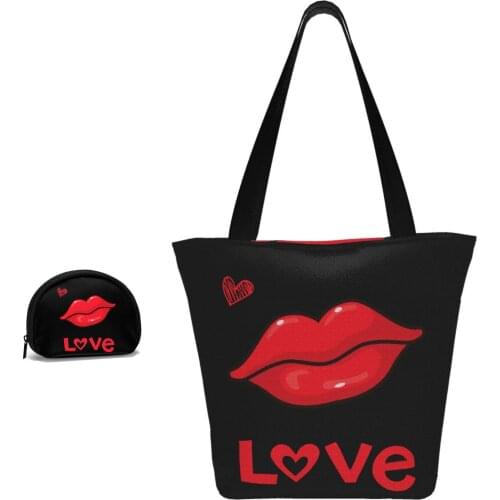 Ohmelody Womens Shoulder Tote Bags Coin Purse Sex Lips Graphic Comestic Wallets Handbags for Ladies Girls Bookbag Shopping Bags