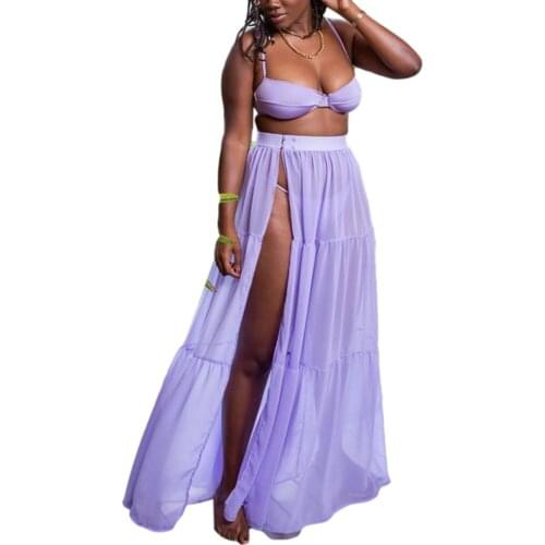 Female Skirt, Solid Color High Waist Long Skirt See-Through Beach Dress for Summer, Black/White, S/M/L/XL/XXL