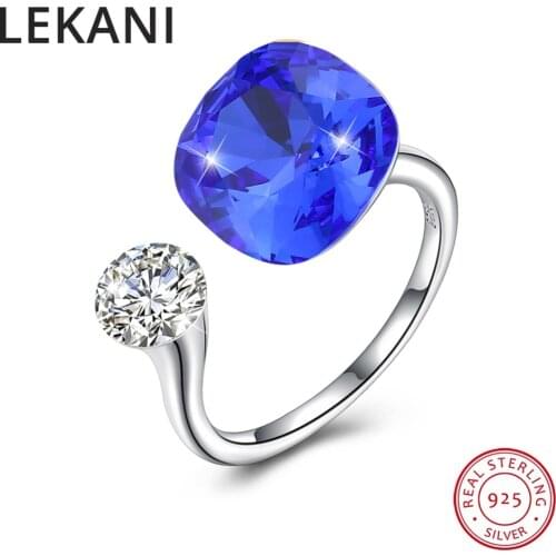 LEKANI Square Crystals From Swarovski Rings For Women Fine 925 sterling silver Luxury Resizable Rings Romantic Jewelry Gift