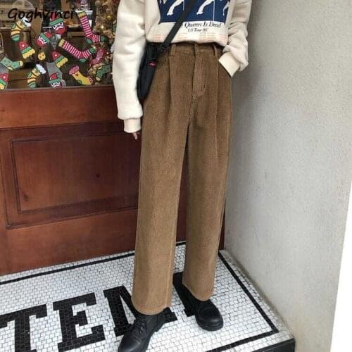 Women Casual Pants Corduroy Wide Leg Solid Simple High Waist Loose Slim Korean Fashion Trendy All-match Students Retro Casual