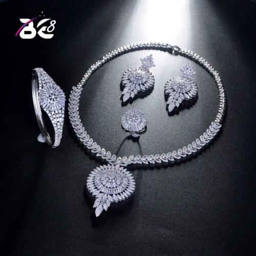 Be 8 Nigerian Necklace Earring Jewelry Set White Luxury Cubic Zirconia Women Wedding Jewelry Sets for Brides Fashion JewelryS219