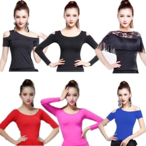 Women Latin Dance Tops Girl Dancewear Sexy Latin Ballroom Samba Tango Short/middle/long Sleeve Dancing Practice T-shirt Costume