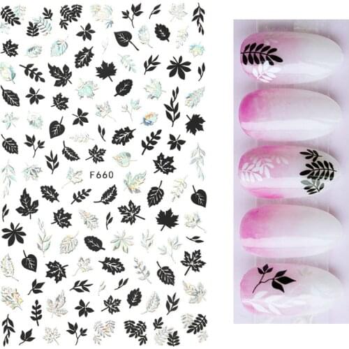 1pcs The New laser Leaf 3D Nail Sticker Coconut Tree Leaf Pattern Adhesive Transfer Sticker DIY Sliders for nails