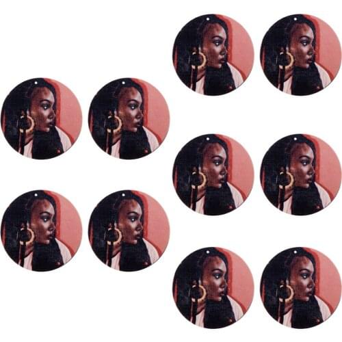 10 Pieces African Vintage Wooden Round Eardrop Pendant Earrings Accessories
