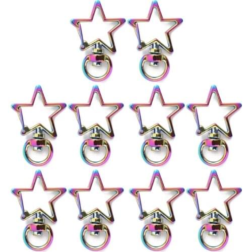 10pcs Rainbow Metal Snap Hook Lobster Clasp Lanyard with Keyring for Keychain Heart Star Cat Key Chain DIY Bags Finding