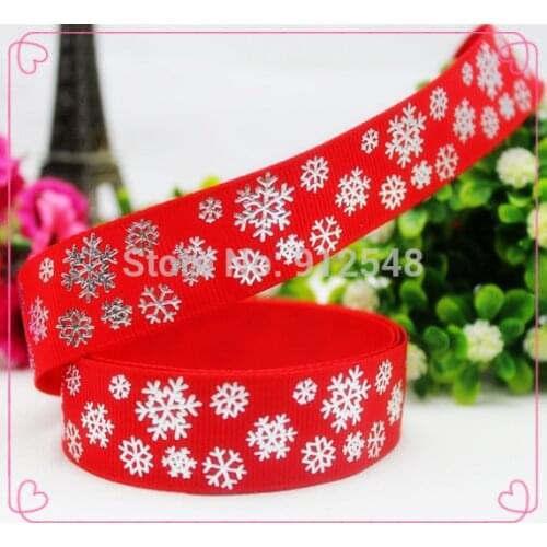1410819,7/8 '' 22MM Christmas snowflake silver hot Printed grosgrain ribbon, DIY handmade materials, headwear accessories