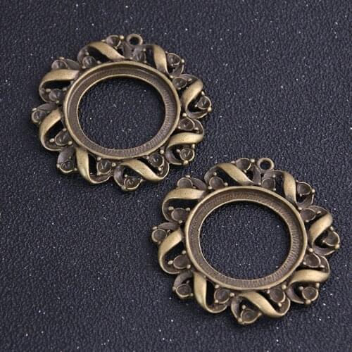 2pcs/lot Antique Bronze Filigree Round 49*52mm(Fit 30mm dia) Cabochon Pendant Settings Jewelry Pendant Blanks 6B980