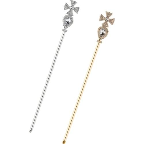 2pcs Vintage Rhinestone Crystal Fairy Wand Women Party Queen Princess Cross Royal Scepter Cosplay Props