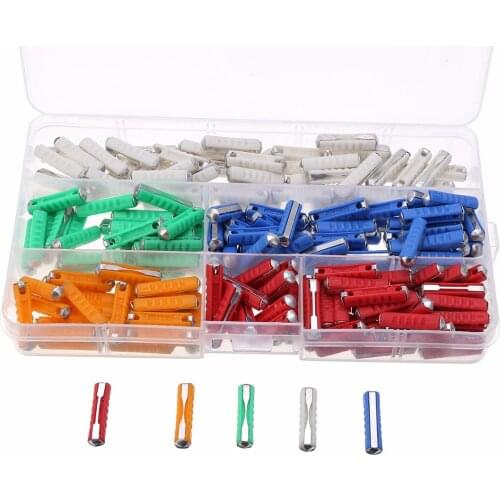200pcs Continental Ceramic Torpedo Fuses 5/8/10/16/25AMP Assortment Kit with Plastic Case Green/Orange/White/Red/Blue