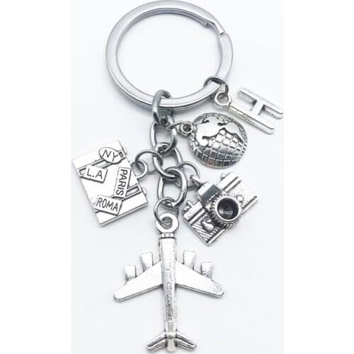 26-letter New Tour Around The World Aircraft Keychain To The Earth Camera Small Pendant Keychain Commemorative Gift