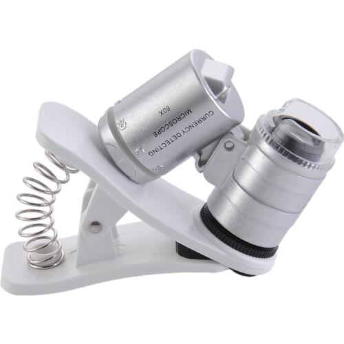 60 Times Universal Mobile Phone Clip Magnifier 9882W ABS + Metal With 3pcs Of LR1130 Button Batteries Led Light Phone Microscope
