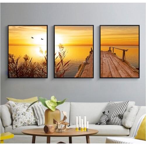 Sunset Natural Beach Landscape Diamond Painting Cross Stitch Full Square Round Diamond Embroidery Rhinestone icons 3 pcs Needlew