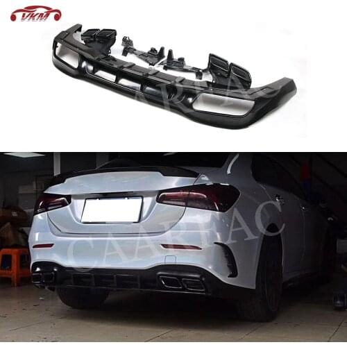 A Class PP Rear Bumper Lip Diffuser For Mercedes Benz W177 A180 A200 A250 A35 2019 2020 4 Outlet Stainless Steel Exhaust Tips
