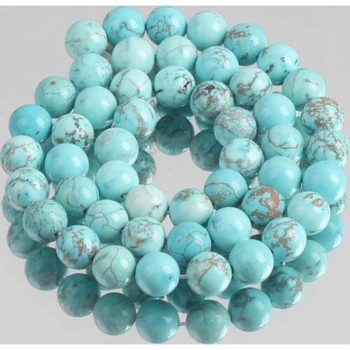 Light Blue Shell Turquoises Howlite Stone Beads Round Loose Beads For Jewelry Making DIY Bracelet Accessories 4/6/8/10/12MM 15"