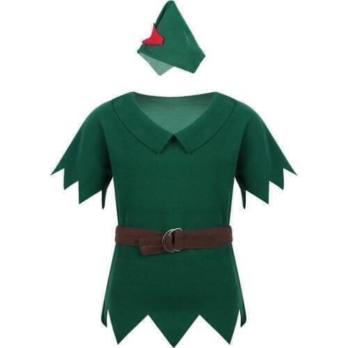 Kids Girls Halloween Chirstmas Cosplay Costume T-shirt with Hat Belt Children Fancy Carnival Role Play Clothing Party Dress Up