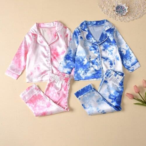 2Pcs Kids Pajama Set Tie-Dyed Print Long Sleeve Top+Elastic Loose Pants Sleepwear Suit for Little Girls Boys