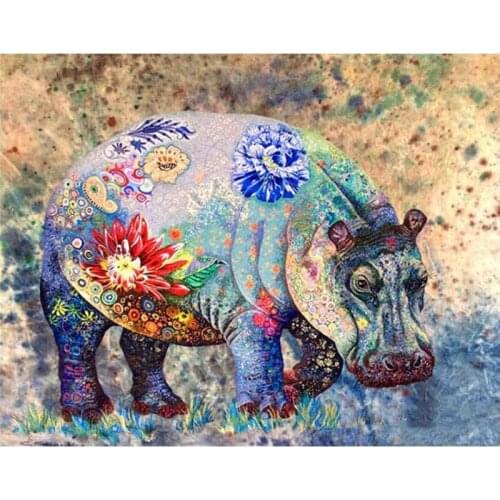 Diy Round Diamond Painting Rhinoceros Flower Cross Stitch 5d Full Square Diamond Embroidery Beads Mosaic Pattern Wall Sticker
