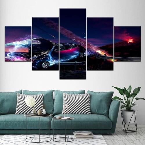Canvas Painting Abstract lightning sports car 5 Pieces Wall Art Painting Modular Wallpapers Poster Print for living room Decor