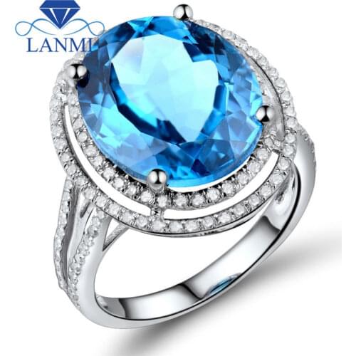 Oval 11x13mm Solid 14Kt White Gold Natural Topaz Engagement Ring with Diamond Christmas Jewelry Gift 2T018