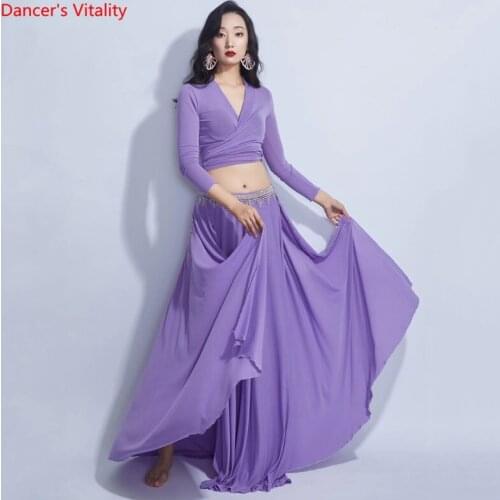 Belly Dance Suit V-neck Top Long Sleeve Split Skirt Practice Clothes Set Female adult Elegant Shirt performance Clothing